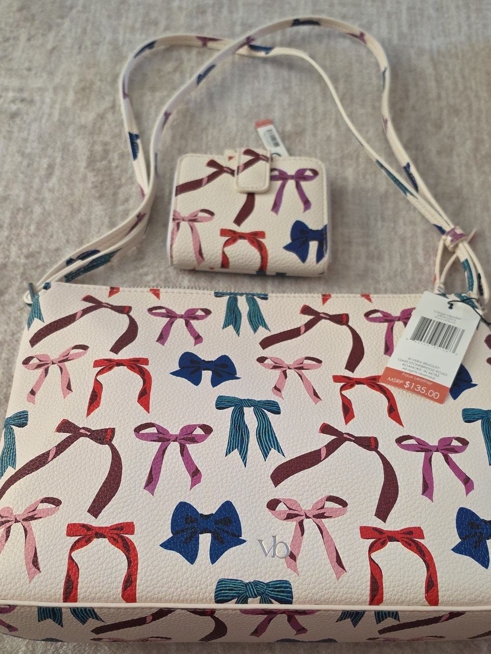 NWT Vera Bradley Rows Of Bows Large Hipster And Wallet Combo